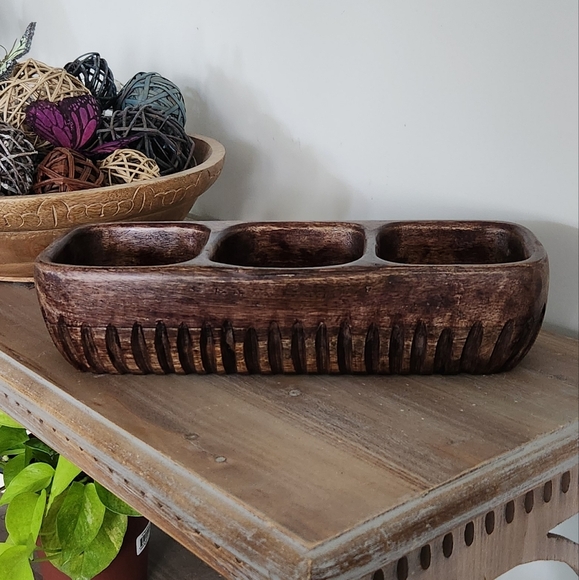 🌍 Rustic Brown Wooden Tray – Handcrafted in India 3-Compartment Organizer cute - Picture 4 of 16